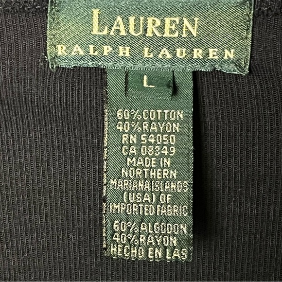 Lauren Ralph Lauren | Navy Blue Button Front Short Sleeve Knit Top. Large - Picture 6 of 6